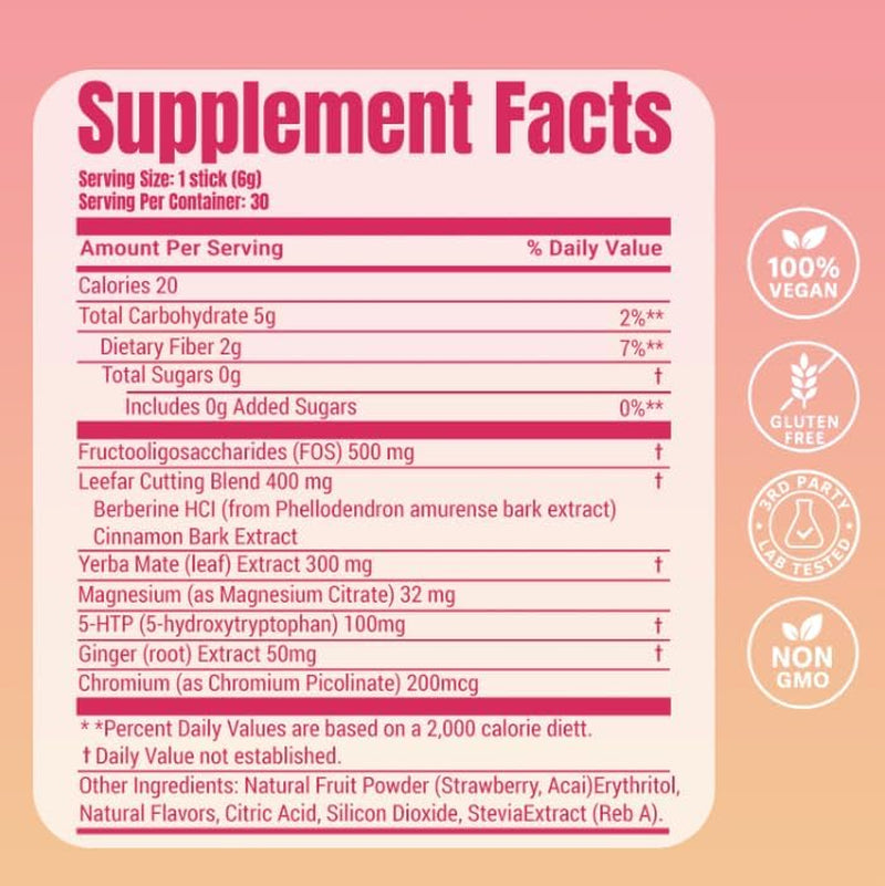 Cutting Drink Mix - Berberine, 5-HTP & Yerba Mate for Satiety Signaling, Metabolism & Gut Health - Strawberry Açaí Flavored, 30 Count